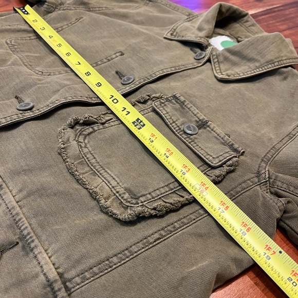 Anthropologie Army Green Ruffled Cargo Jacket - Picture 6 of 7